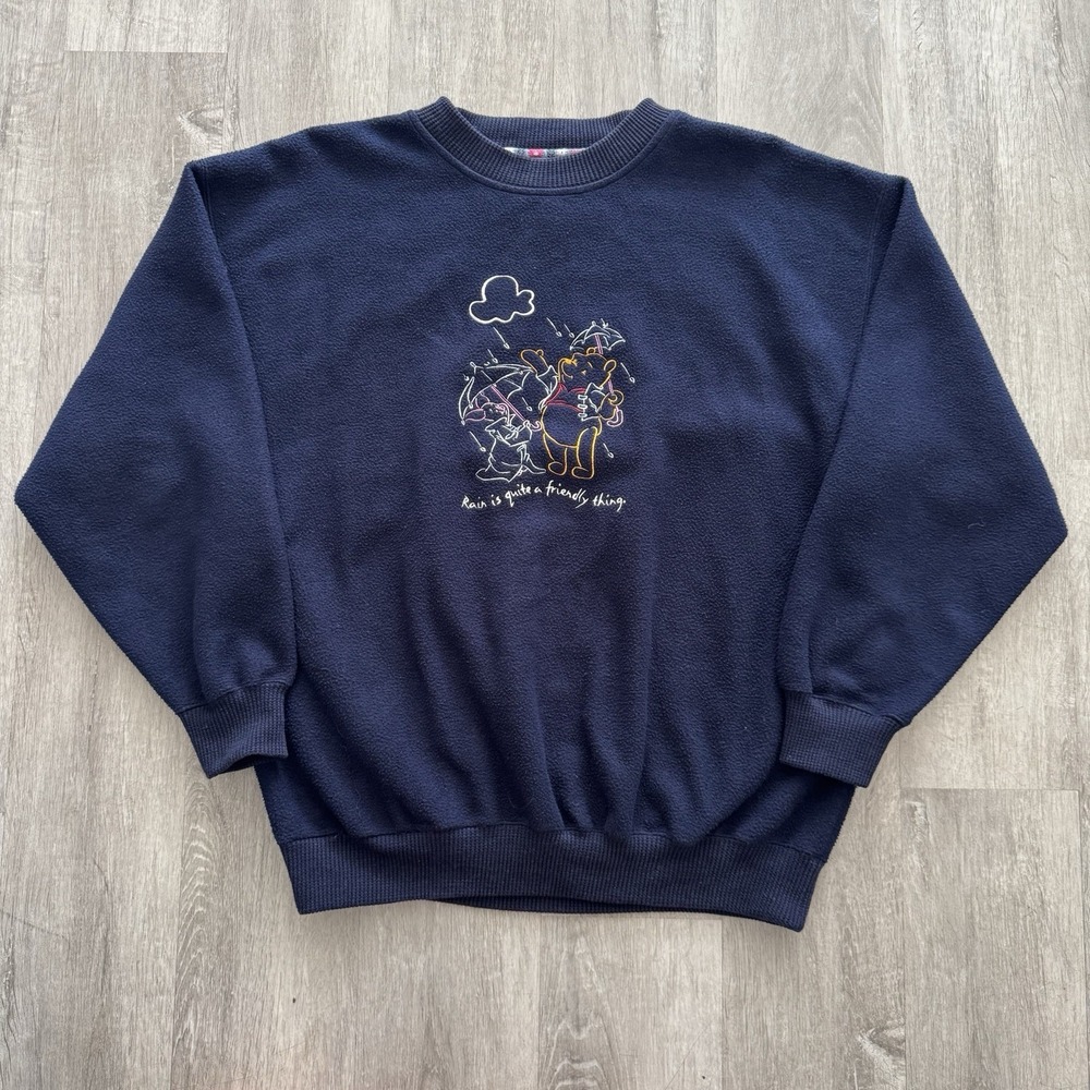 Vintage Winnie the Pooh Sweatshirt Large Blue Piglet Disney 90s Fleece